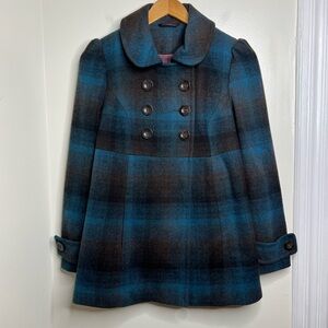 Neu Look Plaid Wool Blend Pea Coat Size 10 UK Size 38 EU Italian Fabric